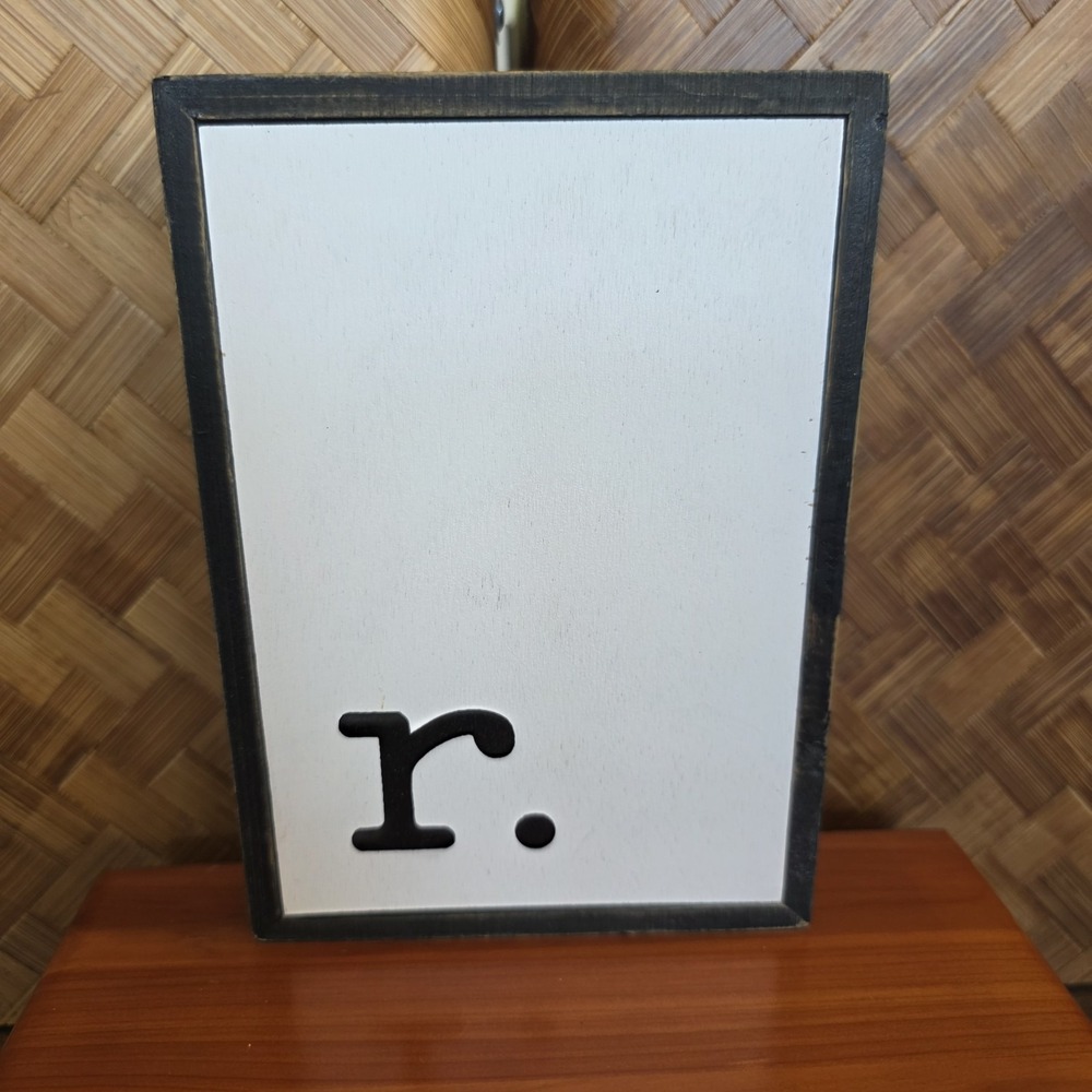 Wooden Letter Farmhouse Wall Art Decor Small Lowercase r. Black & White Shelf